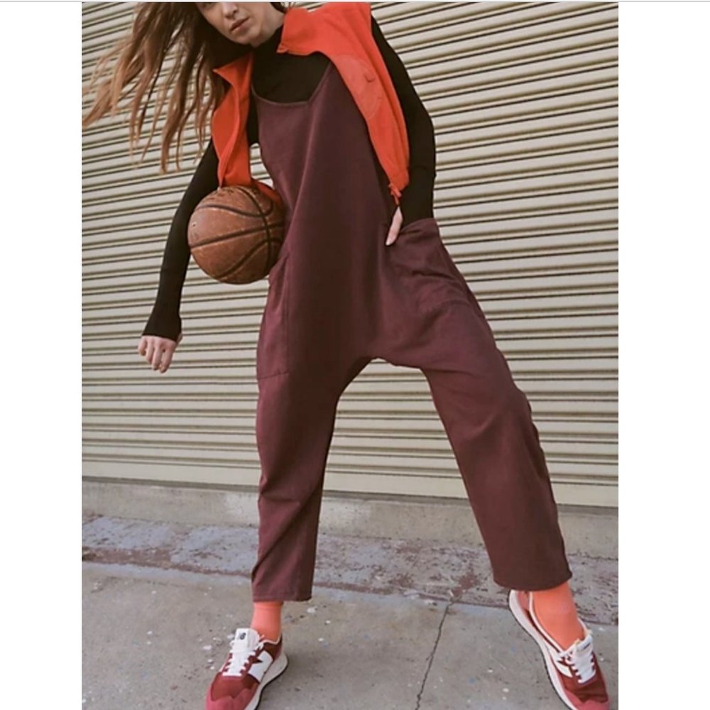 FREE PEOPLE MOVEMENT BLACK RAISIN HOT SHOT ONESIE JUMPSUIT